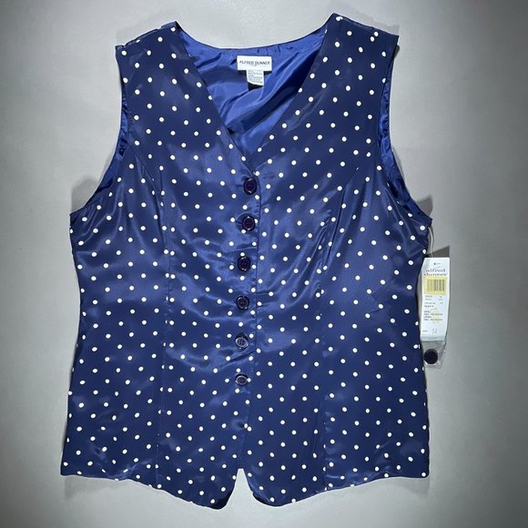 NWT Alfred Dunner Vest Navy with White Polkadots Size 14 - Picture 1 of 11